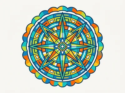 Colorful Geometric Mandala Compass Star Illustration