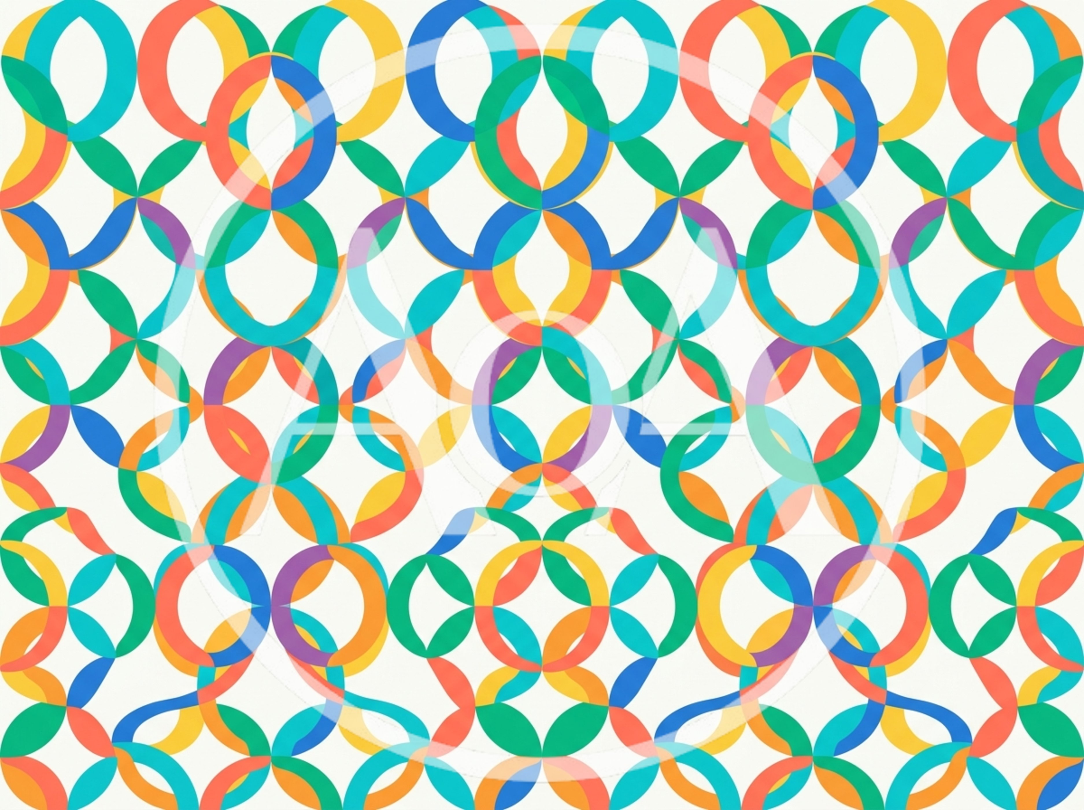 Abstract Geometric Pattern With Interlocking Colorful Rings