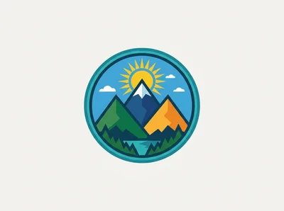 Minimalist Mountain Landscape Vector Badge Illustration