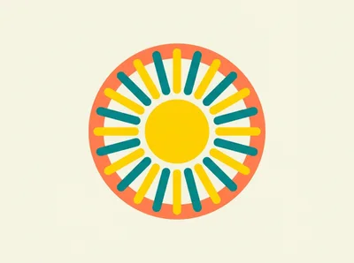 Minimalist Sun Icon With Alternating Colored Rays