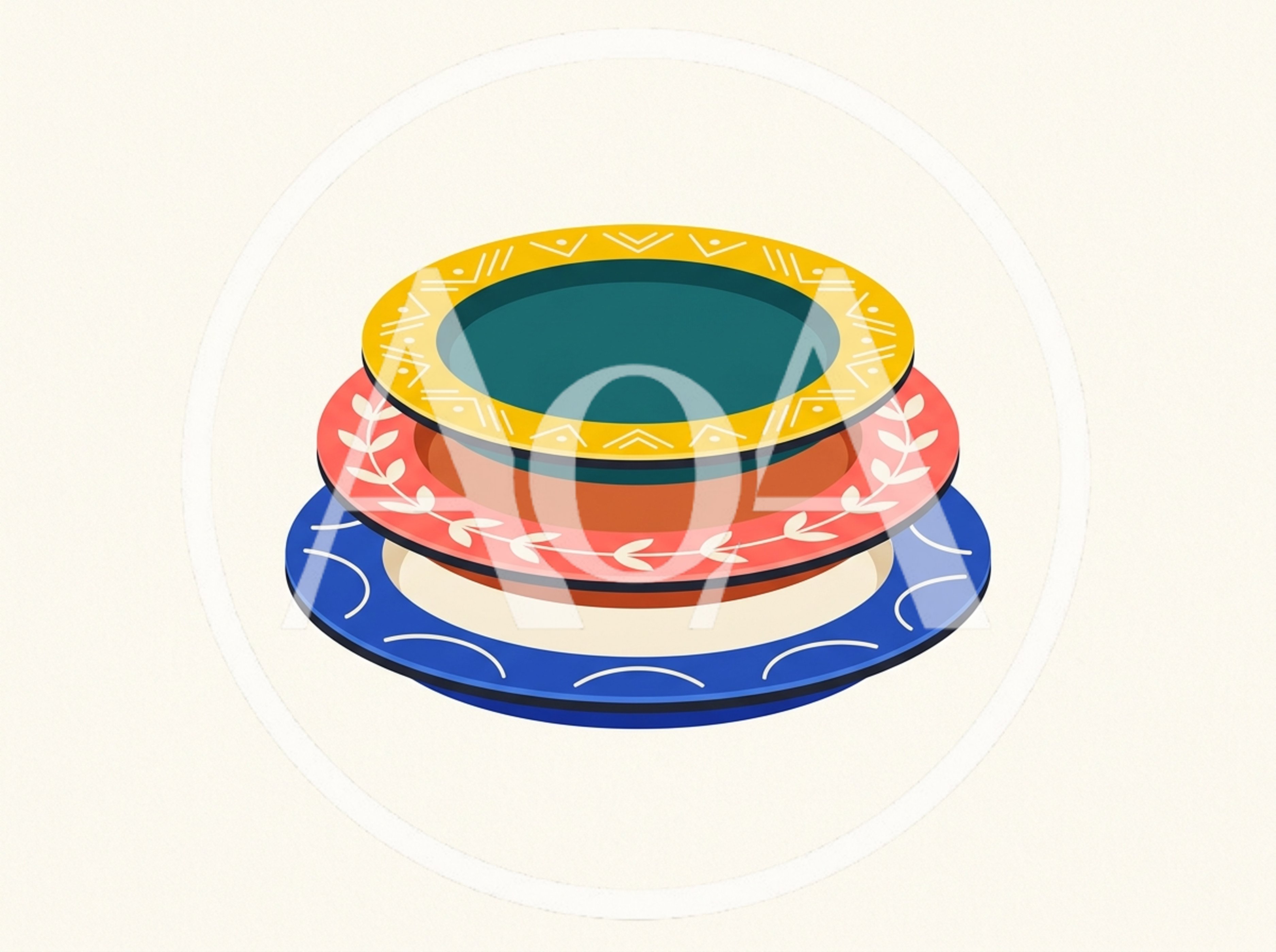 Stack of Three Decorative Ceramic Plates