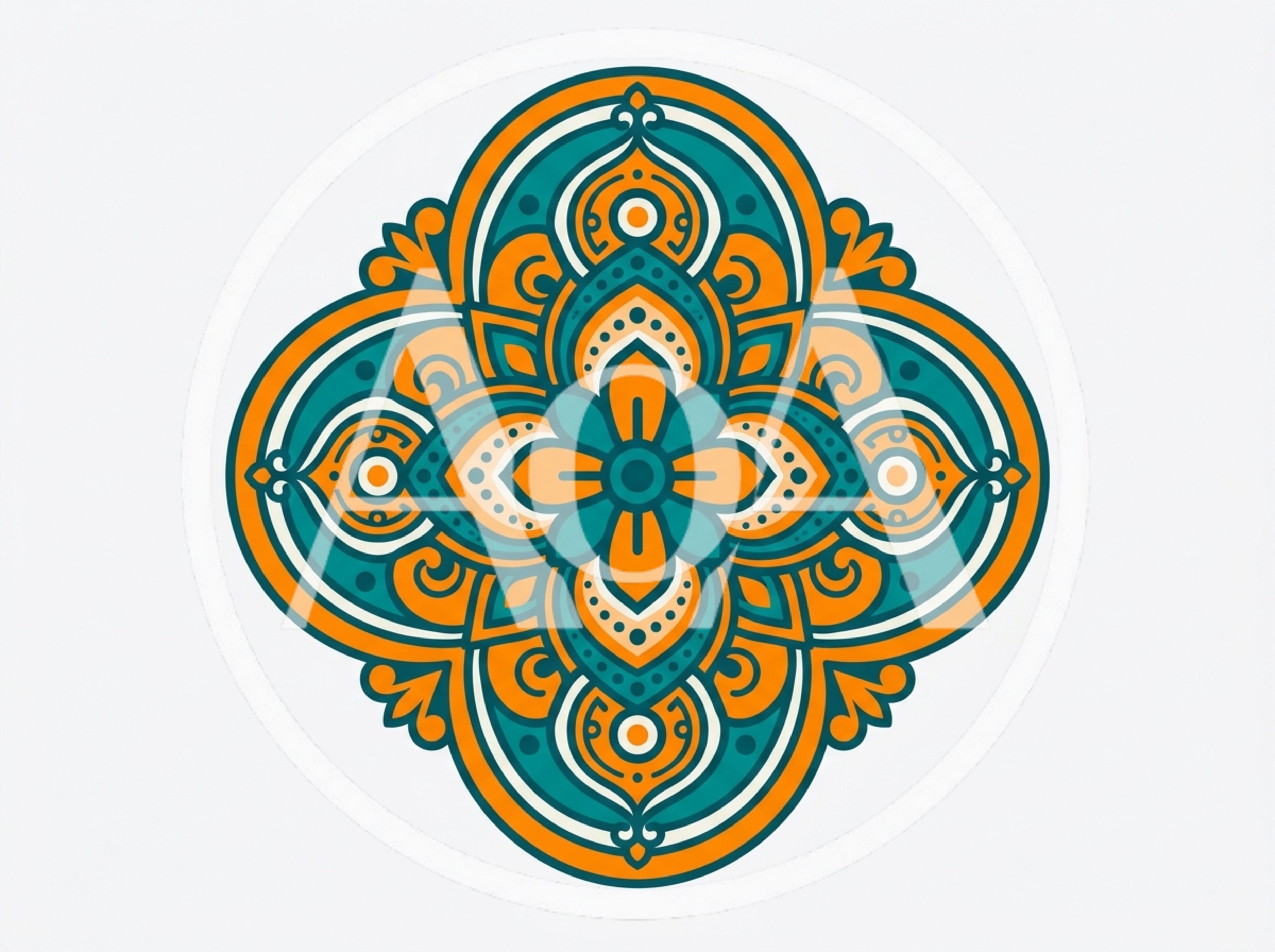 Symmetrical Floral Mandala Pattern In Teal And Orange