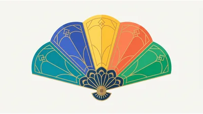 Art Deco Style Decorative Folding Fan Illustration