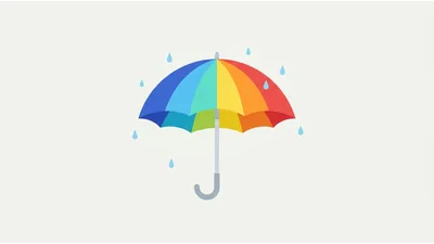 Colorful Rainbow Umbrella With Falling Raindrops