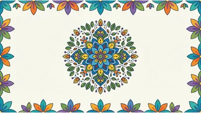 Colorful Floral Mandala Pattern With Decorative Border