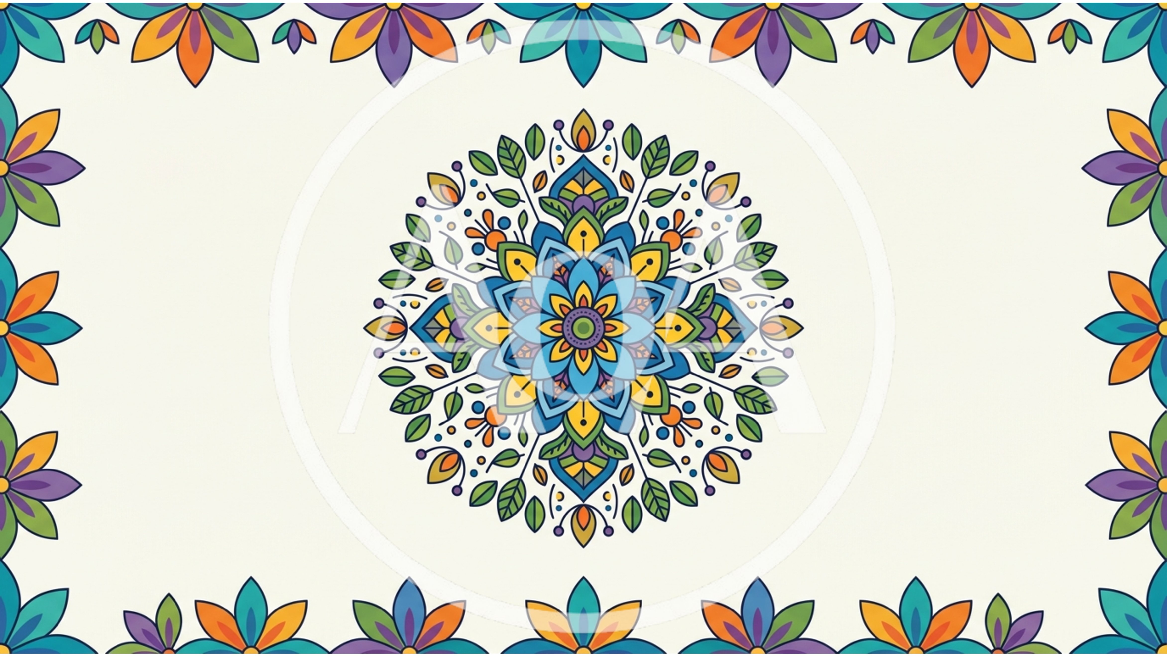 Colorful Floral Mandala Pattern With Decorative Border