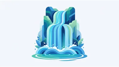Stylized Vector Illustration Of A Cascading Waterfall