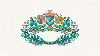 Geometric Floral Crown Illustration With Folk Art Style