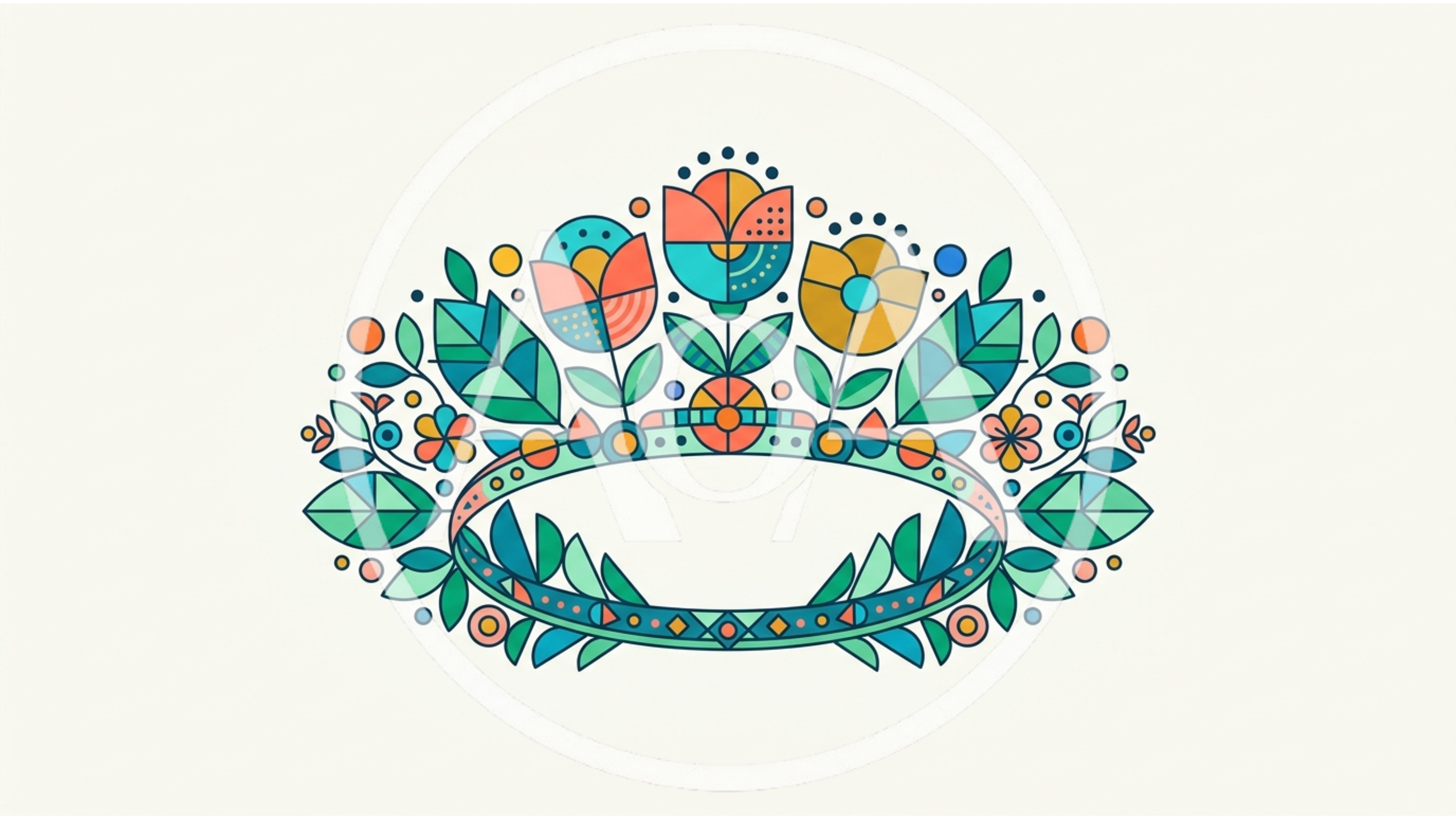 Geometric Floral Crown Illustration With Folk Art Style