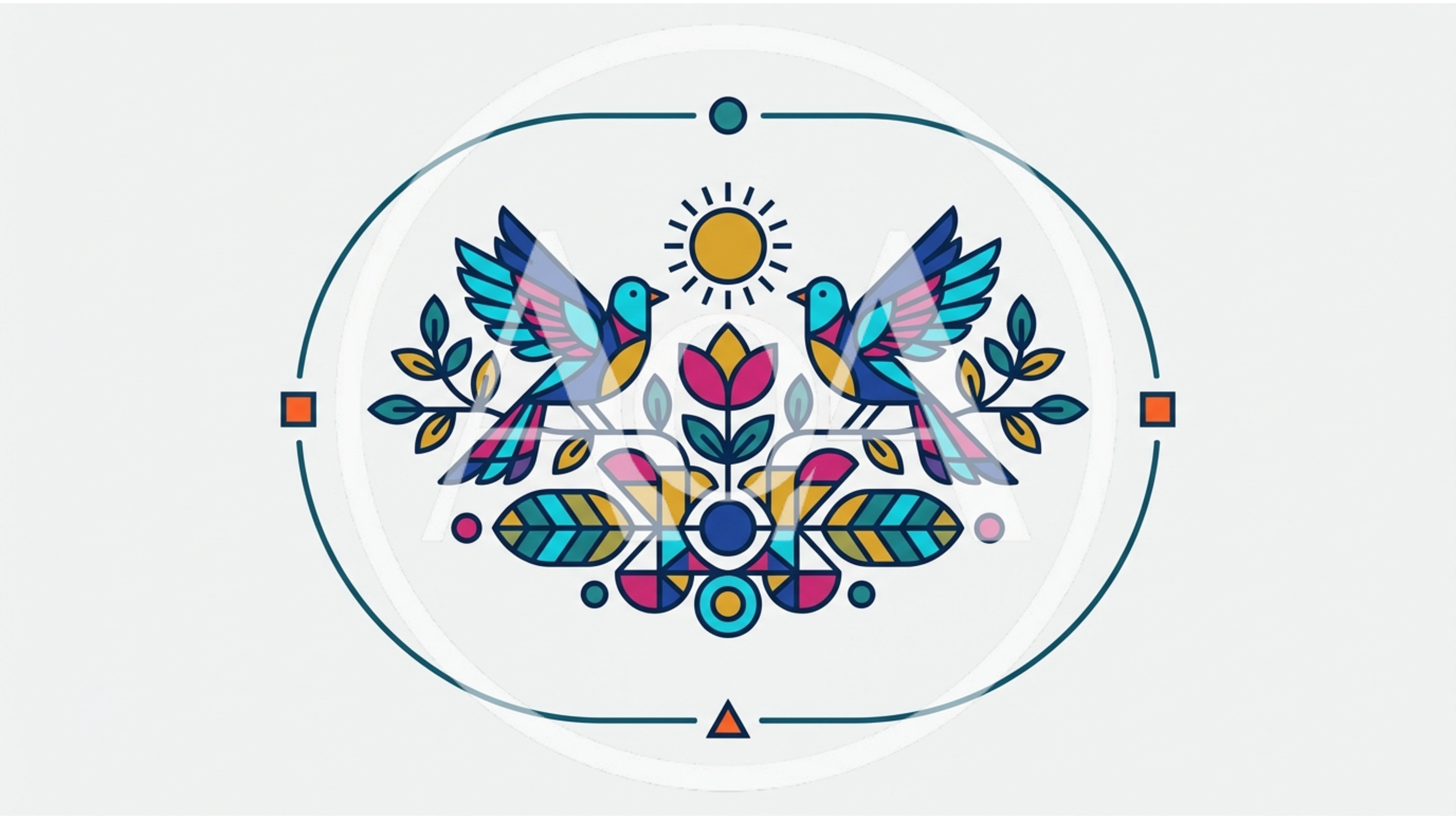 Symmetrical Folk Art Illustration With Birds And Flowers