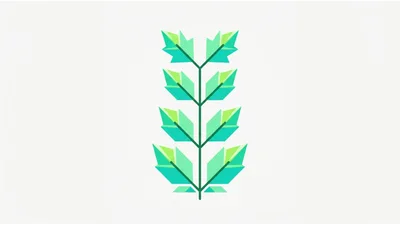 Geometric Stylized Green Leaf Branch Illustration