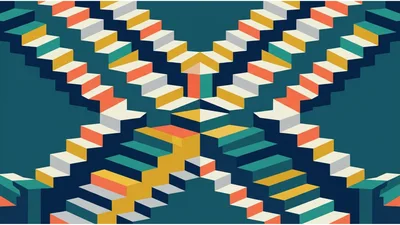 Abstract Isometric Staircase Pattern In Geometric Style