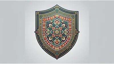 Ornate Geometric Shield Emblem With Tribal Patterns