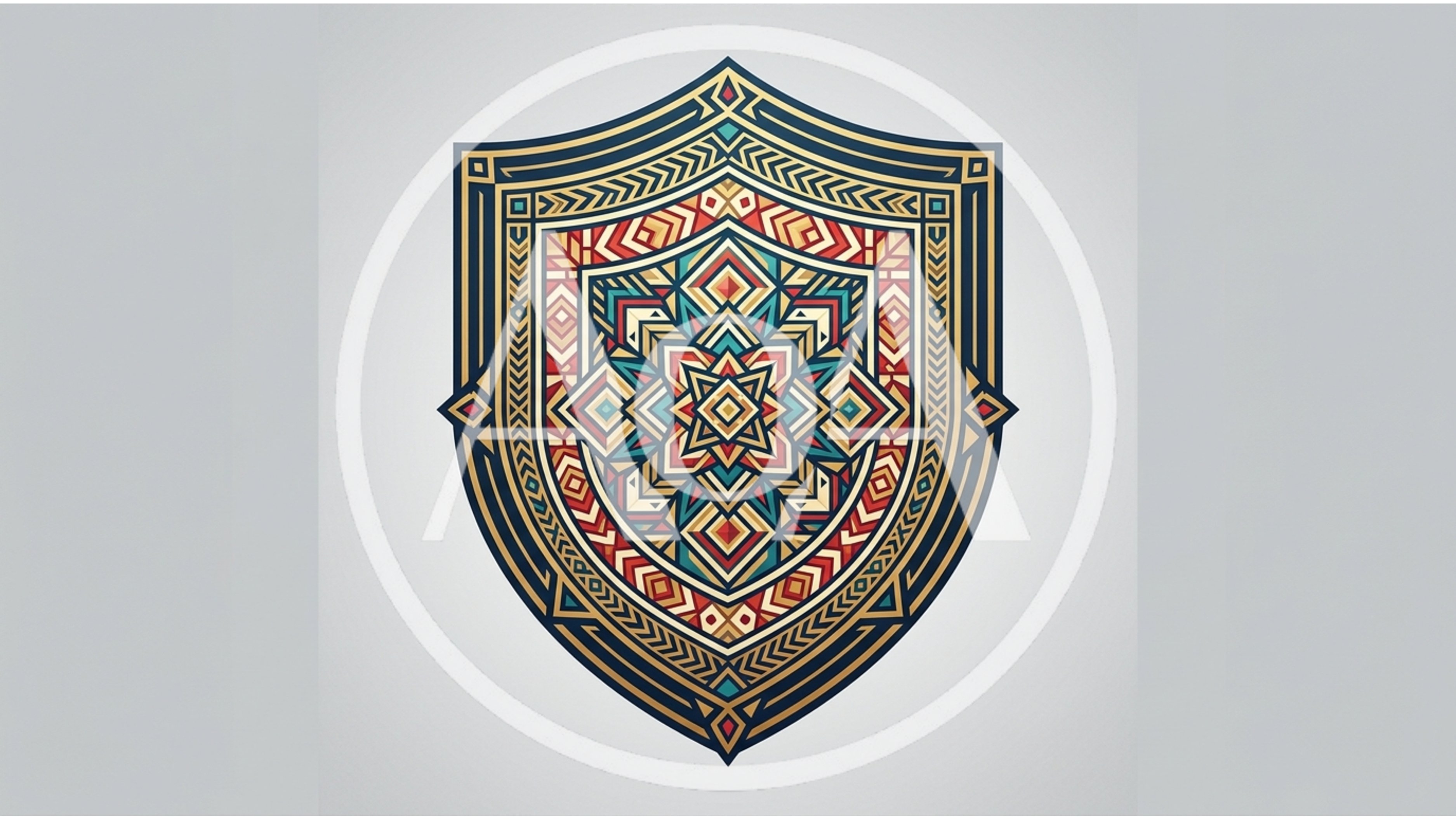 Ornate Geometric Shield Emblem With Tribal Patterns