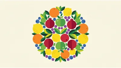 Flat Vector Illustration Of A Circular Fruit Arrangement