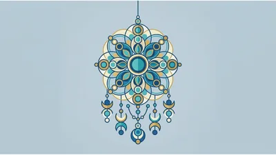 Geometric Mandala Dreamcatcher Illustration On Blue Background