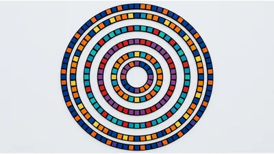 Abstract Concentric Circles With Colorful Geometric Mosaic Tiles