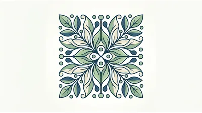 Symmetrical Floral Botanical Ornament Square Tile Design