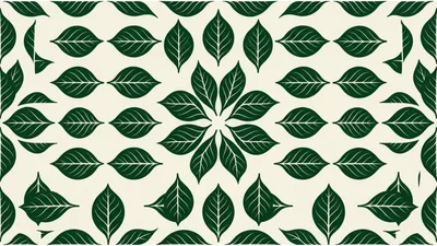 Seamless Pattern Of Dark Green Leaves On Cream Background