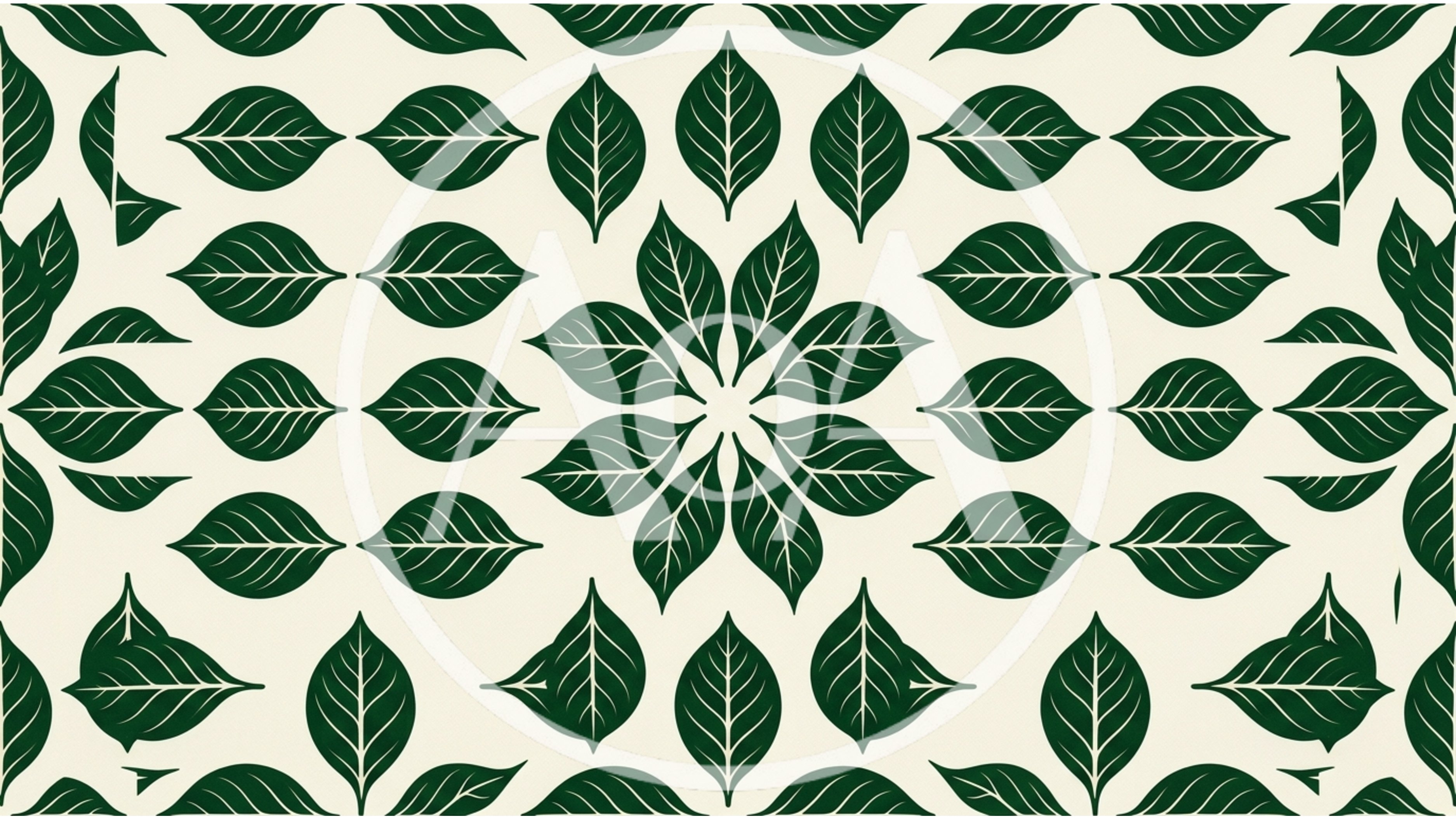 Seamless Pattern Of Dark Green Leaves On Cream Background