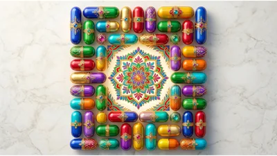 Ornate Colorful Capsules Arranged Around A Central Mandala