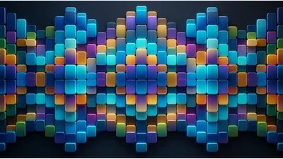 Abstract 3D Geometric Wave Pattern With Colorful Tiles