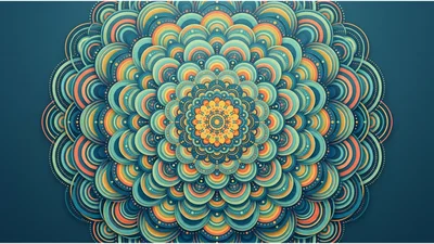 Intricate Circular Mandala Pattern With Concentric Colorful Arcs