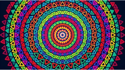 Colorful Geometric Mandala Pattern With Rotating Triangles