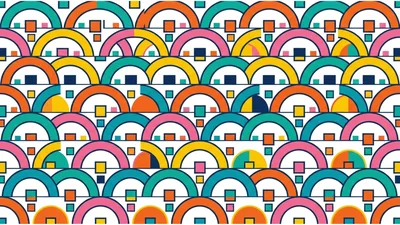 Geometric Pattern With Colorful Arcs And Squares