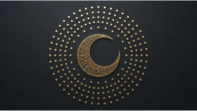 Golden Crescent Moon With Concentric Dot Pattern