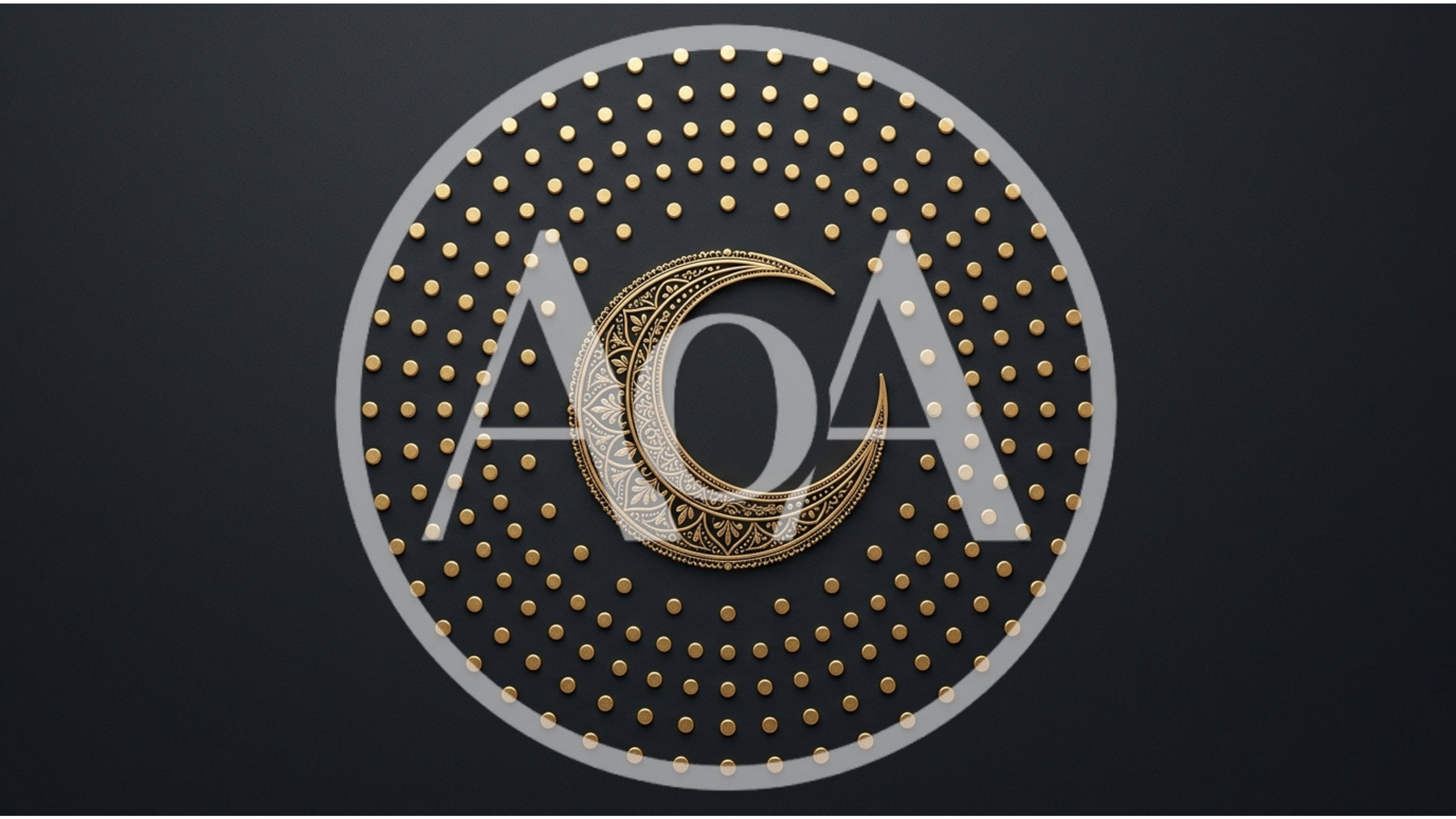 Golden Crescent Moon With Concentric Dot Pattern