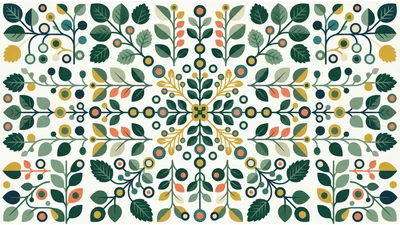 Symmetrical Floral Pattern With Scandinavian Folk Art Style