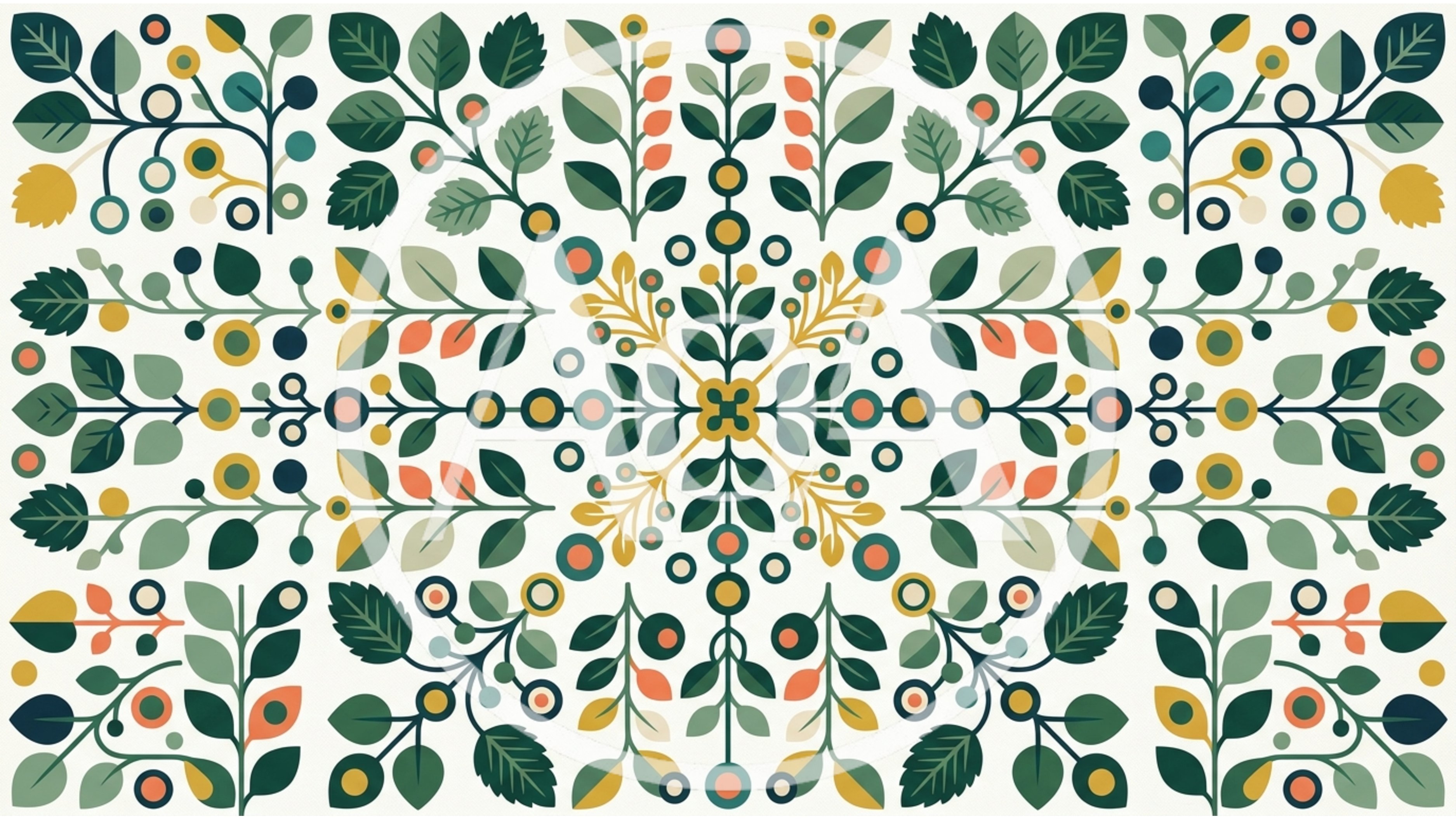 Symmetrical Floral Pattern With Scandinavian Folk Art Style