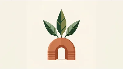Minimalist Illustration Of A Potted Plant Archway