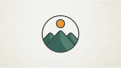 Minimalist Mountain Landscape Icon With Sun