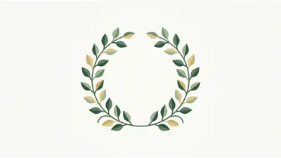 Minimalist Green And Gold Laurel Wreath Illustration