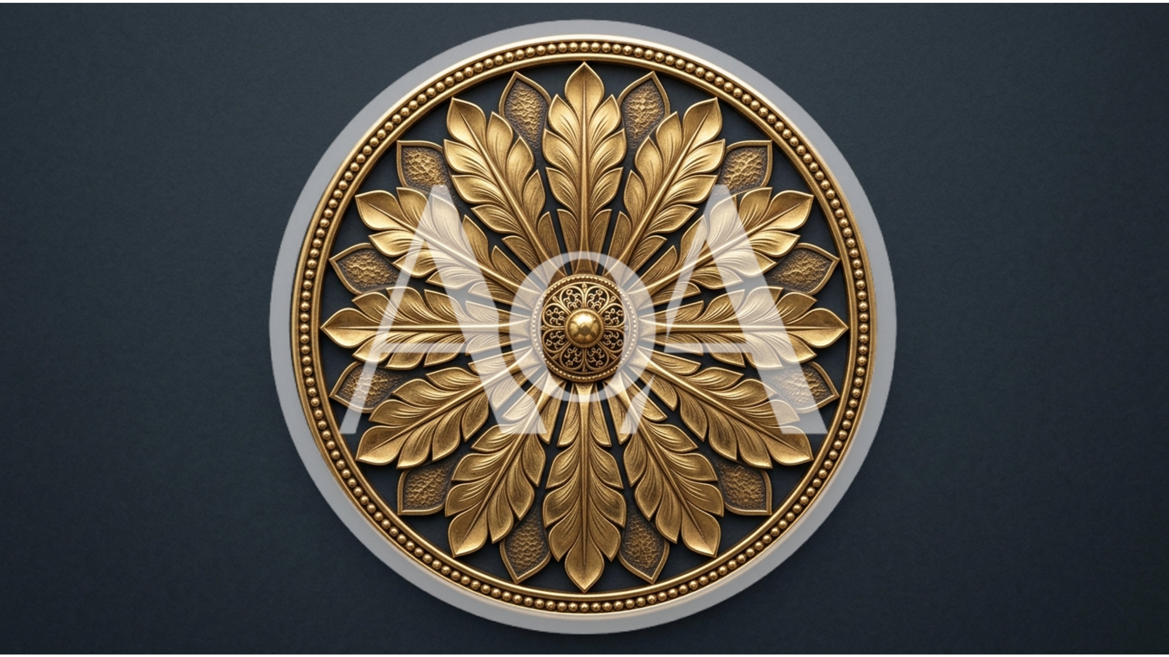 Ornate Gold Circular Medallion With Leaf Pattern