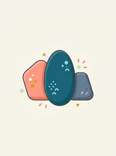 Minimalist Illustration Of Three Abstract Colorful Stones