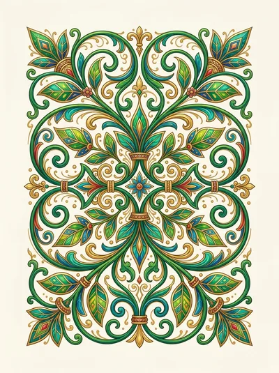 Symmetrical Floral Ornament With Intricate Botanical Patterns