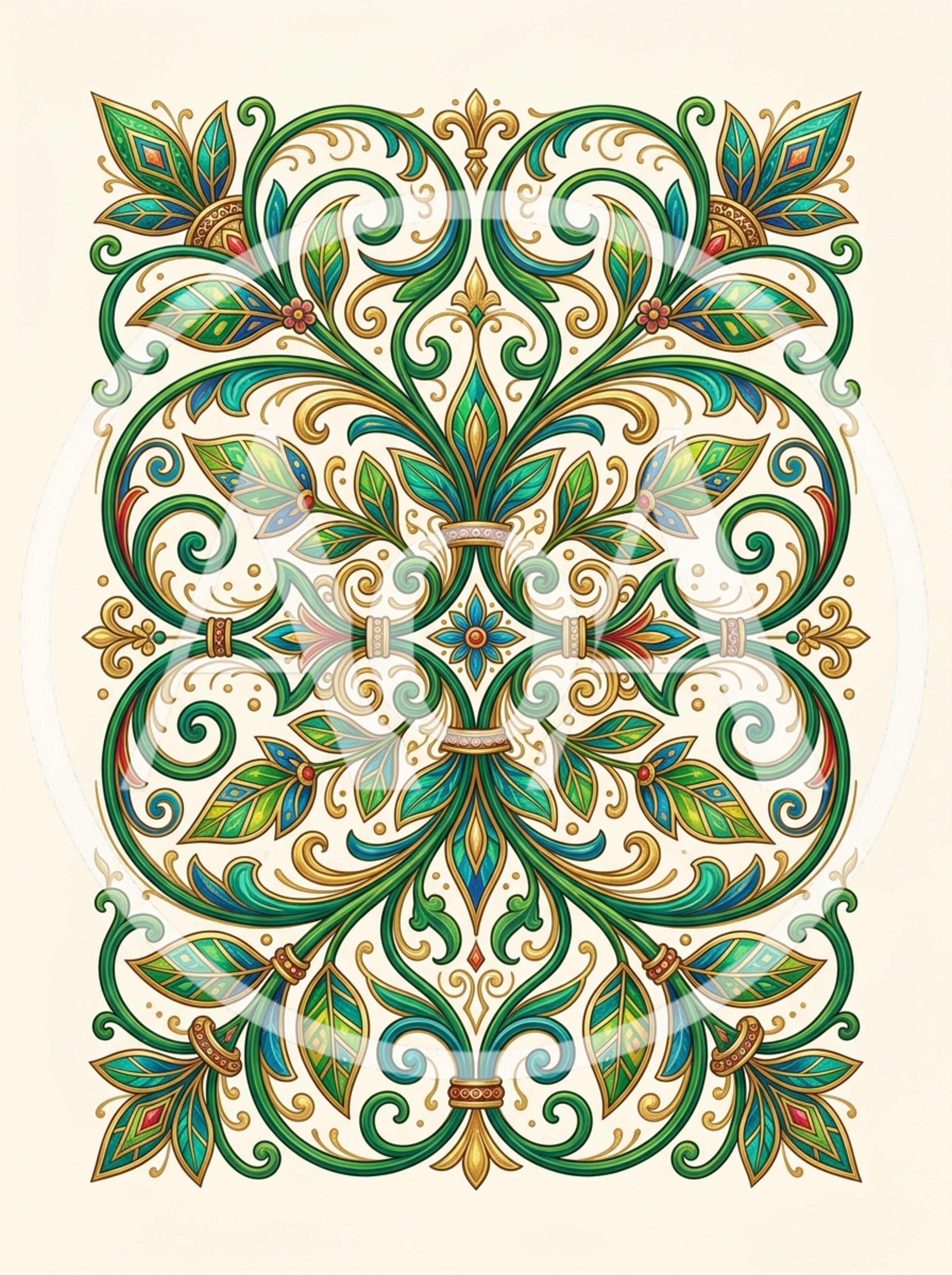 Symmetrical Floral Ornament With Intricate Botanical Patterns