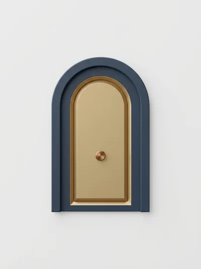 Minimalist Arched Doorway With Gold Panel And Knob