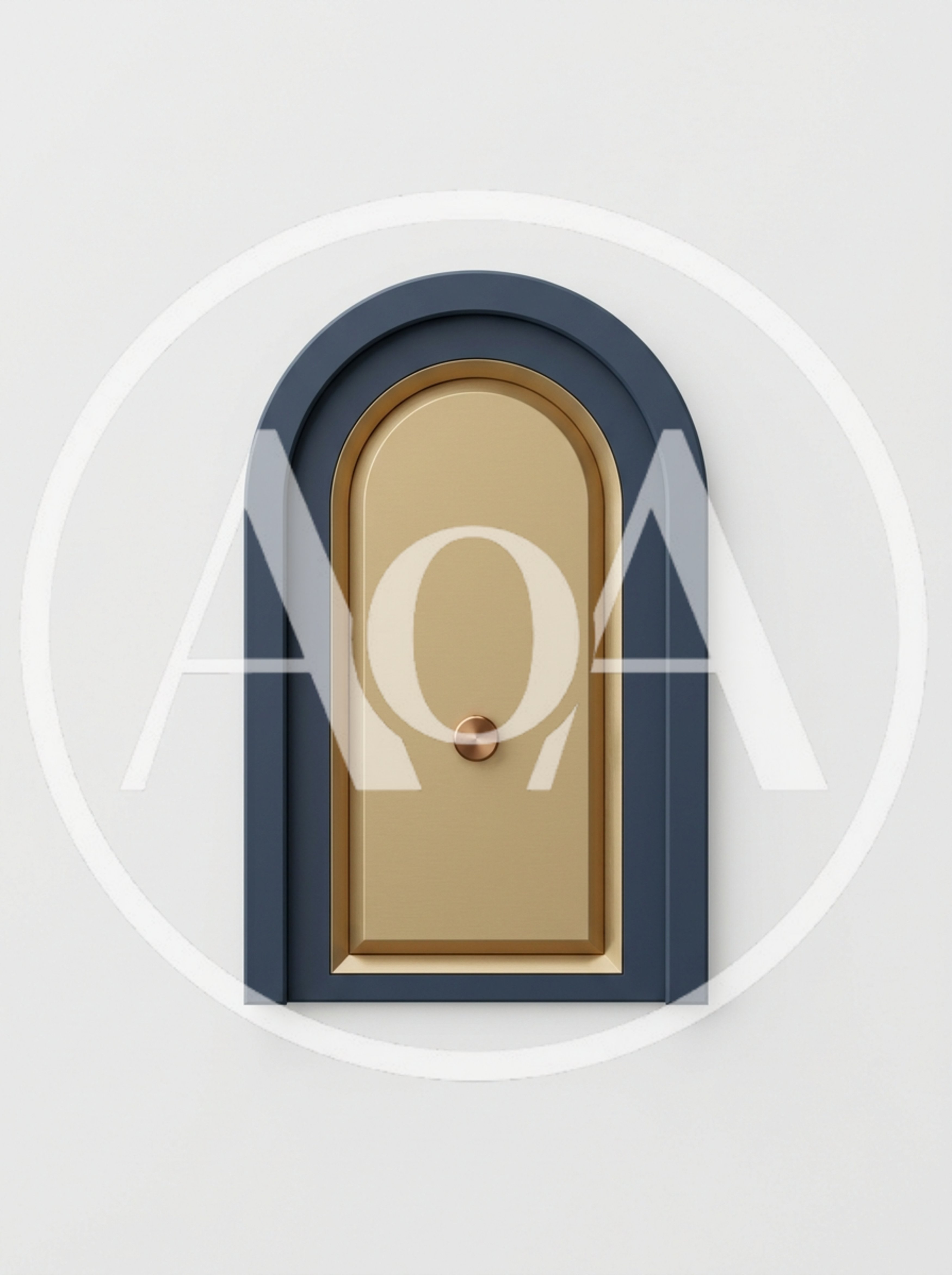 Minimalist Arched Doorway With Gold Panel And Knob