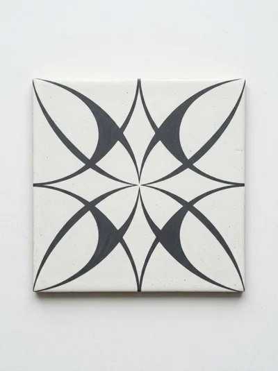 Decorative Ceramic Tile With Geometric Black And White Pattern