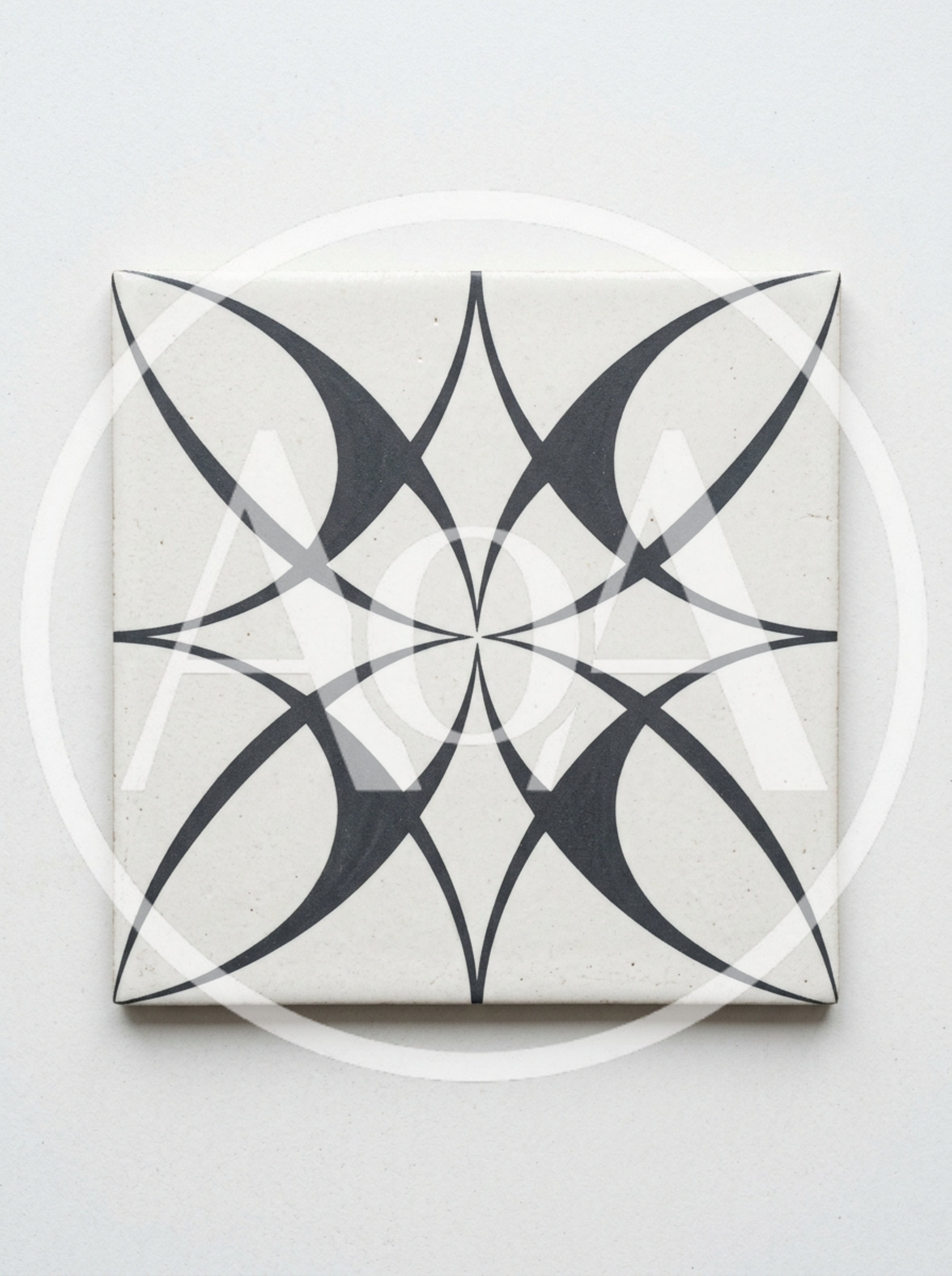 Decorative Ceramic Tile With Geometric Black And White Pattern