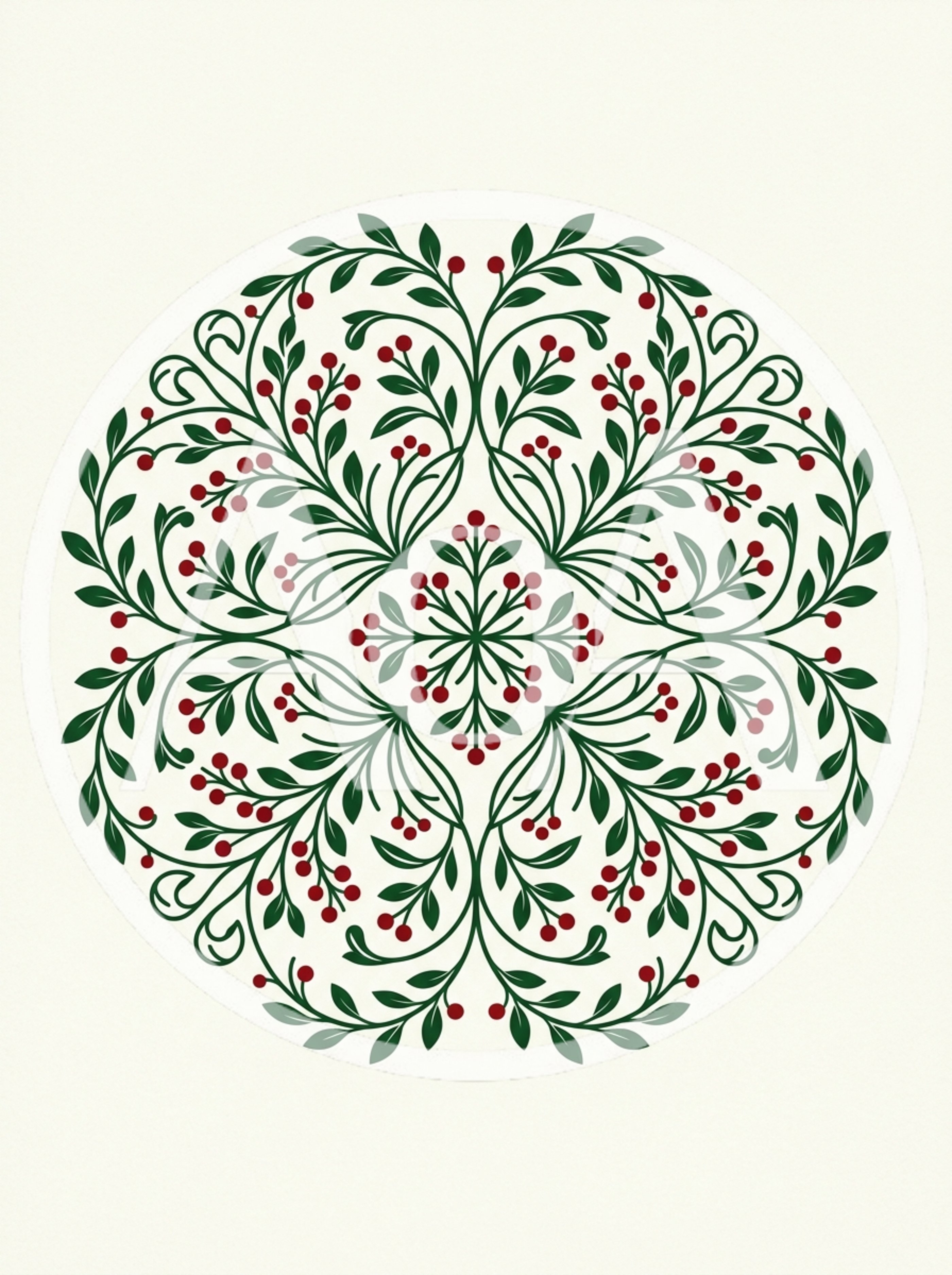 Symmetrical Christmas Holly Wreath Illustration