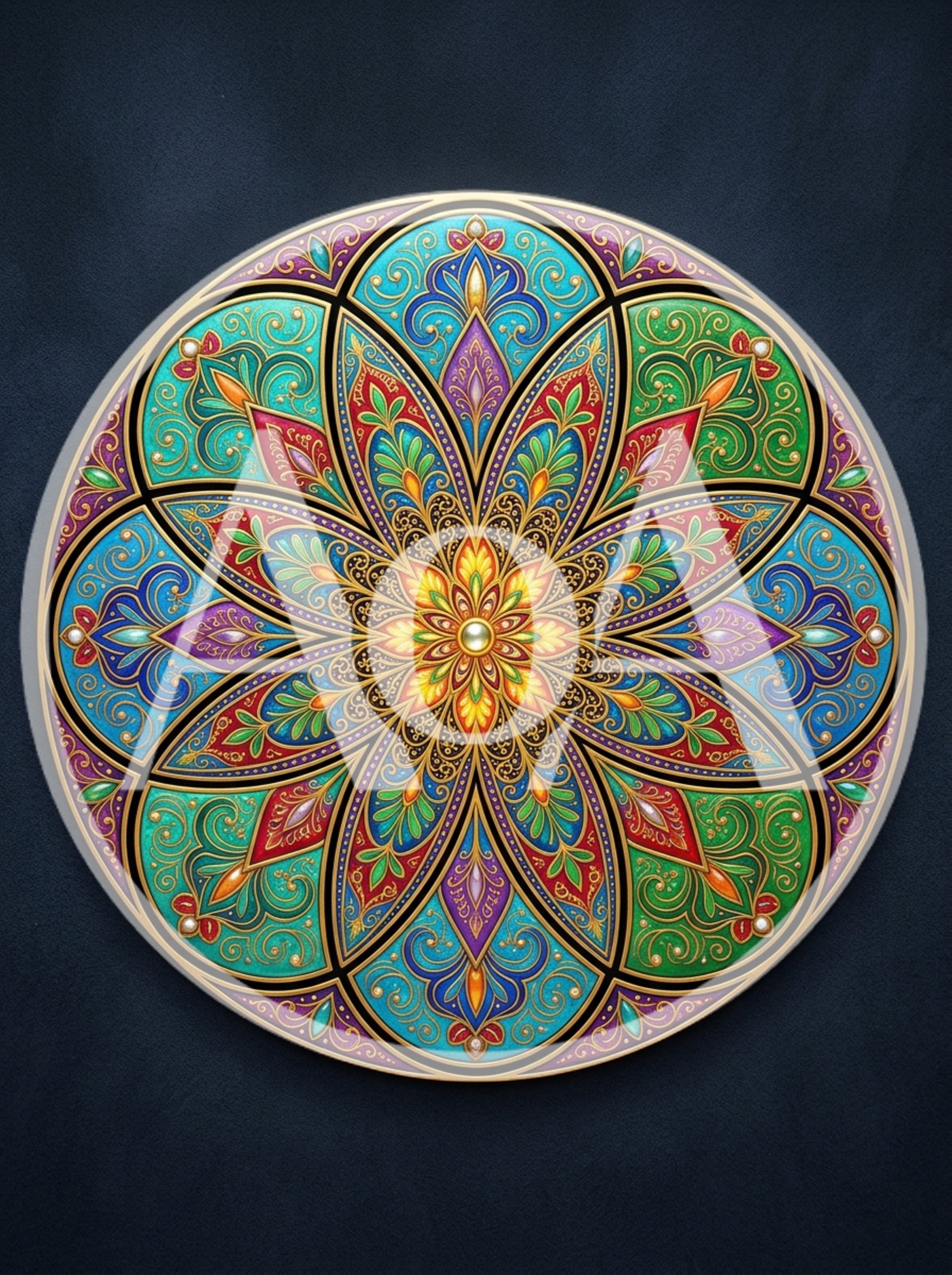 Intricate Colorful Mandala Art With Gold Filigree Details
