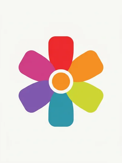 Colorful Six Petal Flower Icon Graphic
