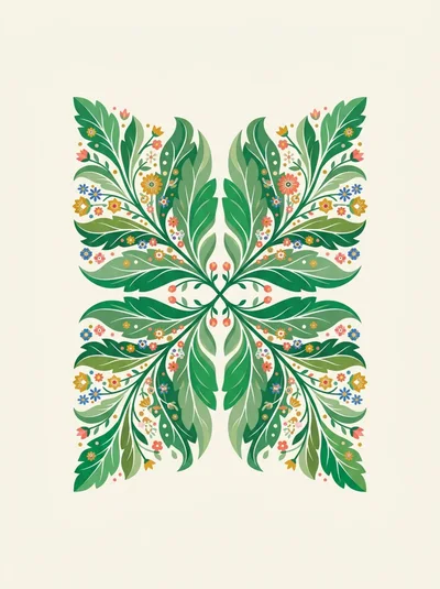 Symmetrical Floral Botanical Pattern Illustration