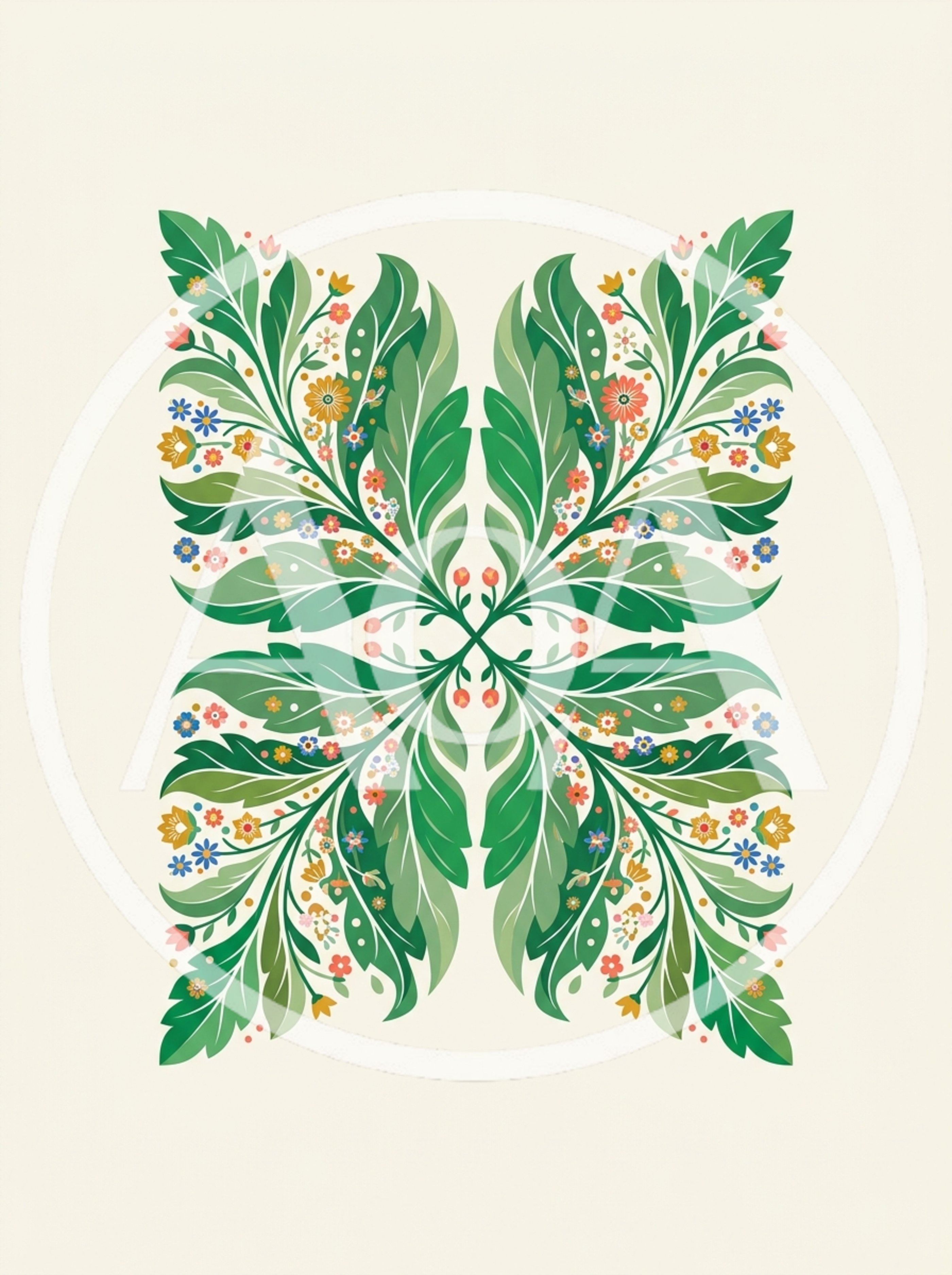 Symmetrical Floral Botanical Pattern Illustration