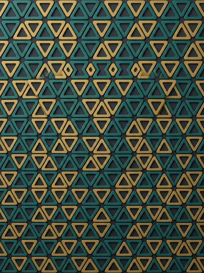 Abstract Geometric Pattern With Gold And Teal Triangles